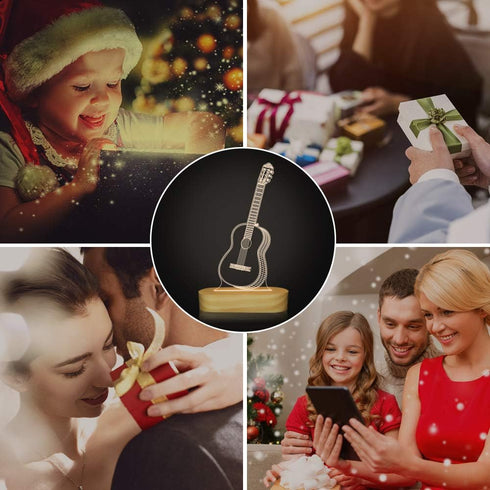 3D Guitar Illusion Optical Night Light LED Bedside Lamp for Children Men Him Musicians Lovers Christmas Gifts Soft Warm