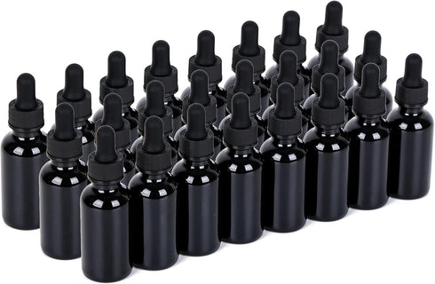 1 oz UV Resistant Dropper Bottle, 24 Pack Black Glass Boston Bottles with Eye Droppers for Essential Oils