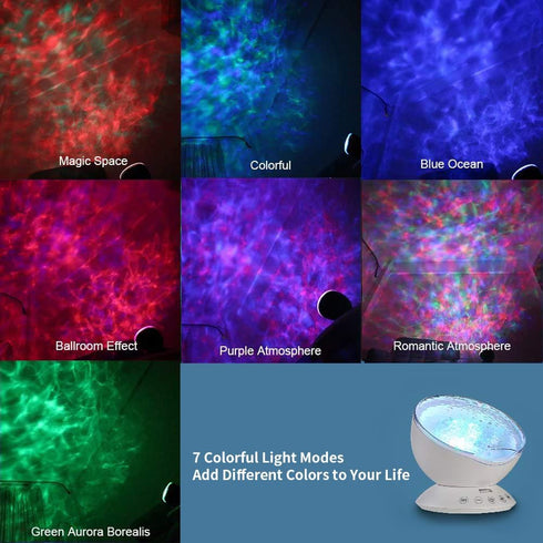 8 TOMNEW Ocean Wave Projector Sound Machine, Night Light Projector with Remote Control Timer Colors LED Lighting Modes