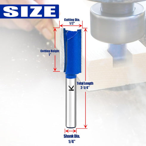 1/4" Shank,1/2" Set Straight Cut Router Bit with Cutting Dia. Carbide Tipped Double Flute Dado Straight Router Bit