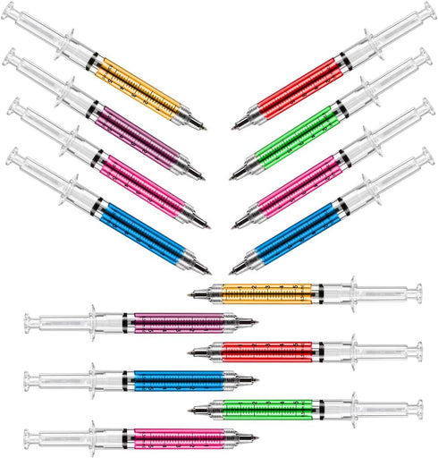 MultiColor Macaron Syringe Pens, Writes in Black Ink, Party Favors, Office Supplies (12 Color, 24 Pieces)