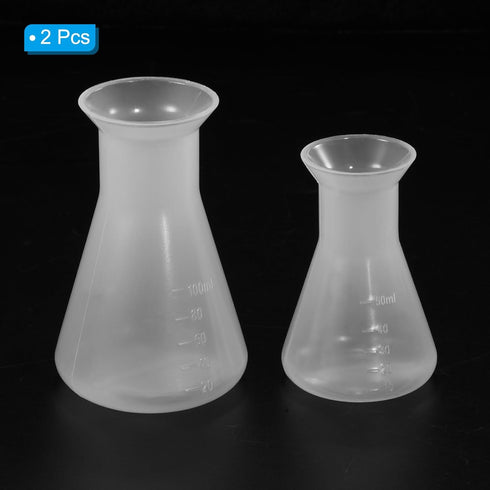 PATIKIL 50,100ml Plastic Erlenmeyer Flask, 2 Pack Wide Mouth Conical Flask for Laboratory, Clear