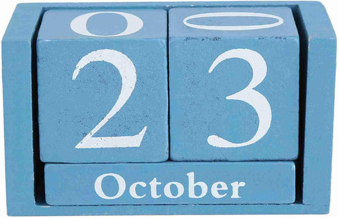 European Perpetual Wooden Calendar, Desktop Block Wood Calendar DIY Yearly Planner, 9.4 x 5.2 x 4.1cm (Blue)