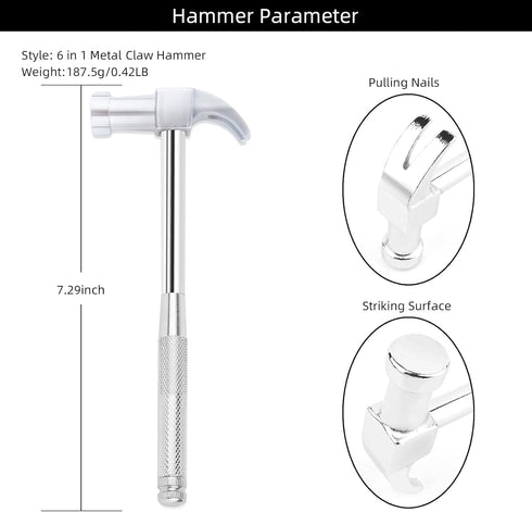 YOUMI 6 in 1 Multitool Set – Silver Hammer & Screwdriver with Anti-Slip Grip Handle, Best Gift for Family & Friends