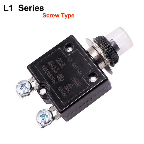 smseace 20Amp Electric Button Breaker 125/250VAC,Thermal Overload Protector L1 Series with Quick Connect Terminals and Waterproof Button Cap L1-ls-20A