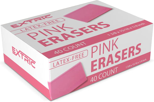 Pink Erasers, Square Rubber Erasers for Kids, 40 Count Bulk for School Supplies, Art, and Office Use