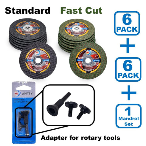 WA 12PACK 3" x.045 x3/8" Thin Cut Off Disc Kit, 12 Discs + 1 Mandrel for Die Grinder Tool Accessories Cutting Wheel
