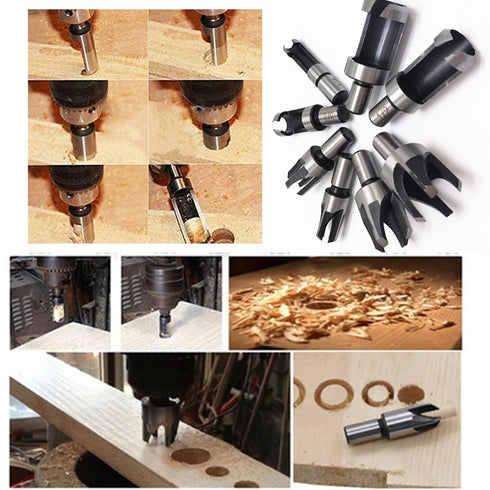 8Pcs Wood Plug Cutter Drill Bit Set, High Carbon Steel Titanium Coated Woodworking Chamfer Bits