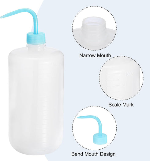 PATIKIL 1000ml Wash Bottle, 4pcs Plastic Narrow Mouth Squeeze Bottle for Cleaning, Washing, Irrigation, Blue Clear