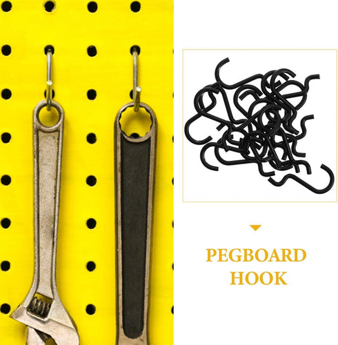 24pcs Gadpiparty Heavy Duty Iron Wire Pegboard J Hooks for Hanging Tools, Compact Dark Peg Wall Hooks for Workshop