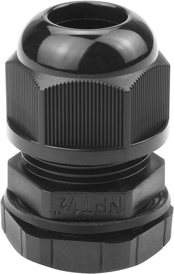 25 Pcs 1/2" IP68 Strain Relief Nylon Cord Grip NPT Cable Glands Adjustable UL Listed (Black)