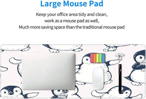 Large Cute Penguins Christmas Mouse Pad Mat, XXL Extended Non-Slip Gaming Desk Mat for Office PC, 31.5 x 11.8 Inch