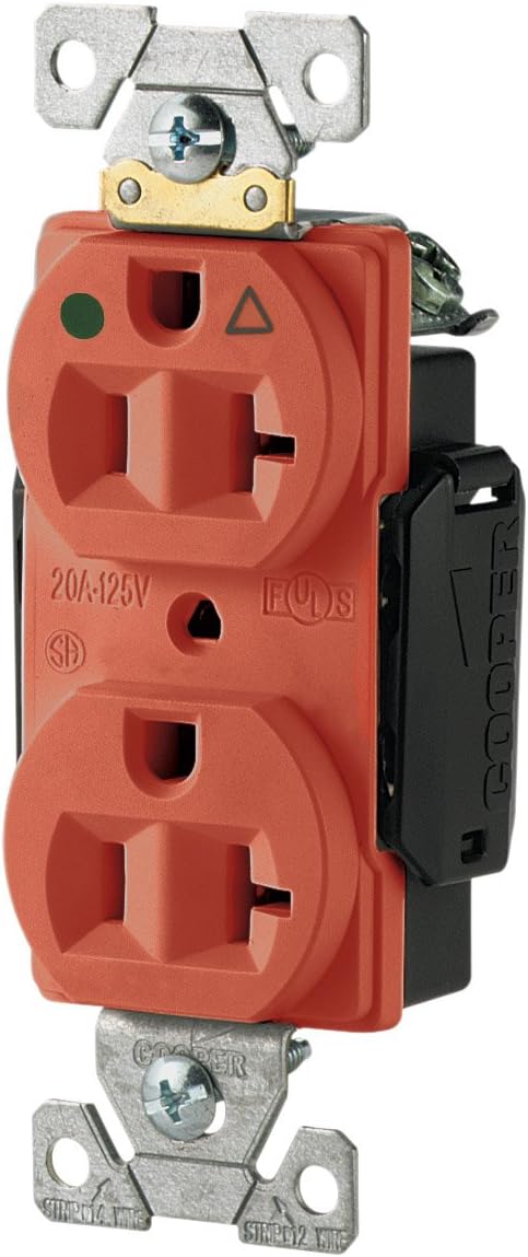 Eaton IG8300RN-SPL Hospital Grade Premium Isolated Ground Duplex Receptacles, 20-Amp, 125-Volt, Orange