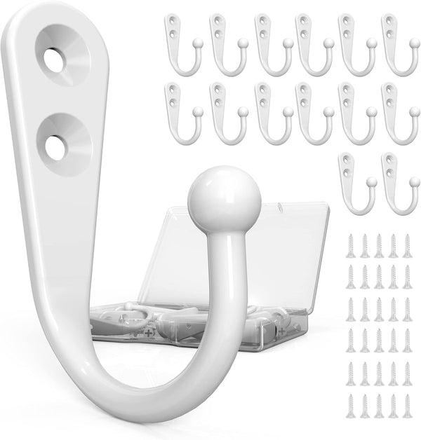 15PCS White Coat Hooks, Robe Hooks, Wall Hooks with 30 Pieces Screws for Towel, Key, Robe, and Coats