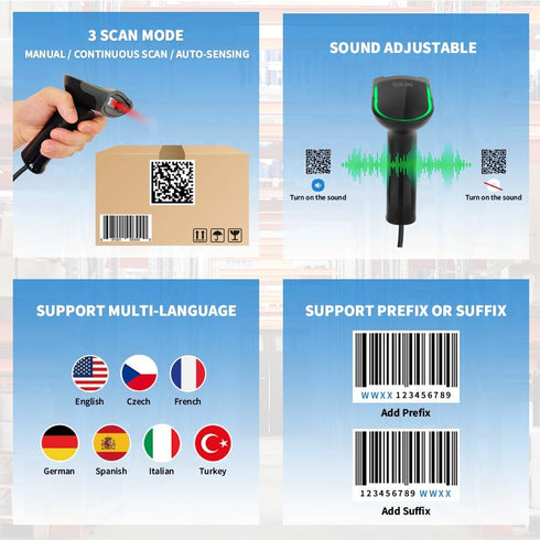 SUR ING CMOS PDF417 1D 2D Handheld USB Barcode Scanner, Wired QR Barcode Scanner Data Matrix for POS Mobile Payment