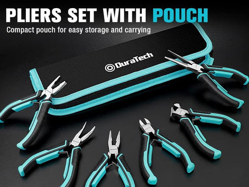 Set, 6PCS Set, DURATECH Mini Pliers Jewelry Pliers CRV Construction, Includes Needle Nose, Diagonal, Long Nose, Bent