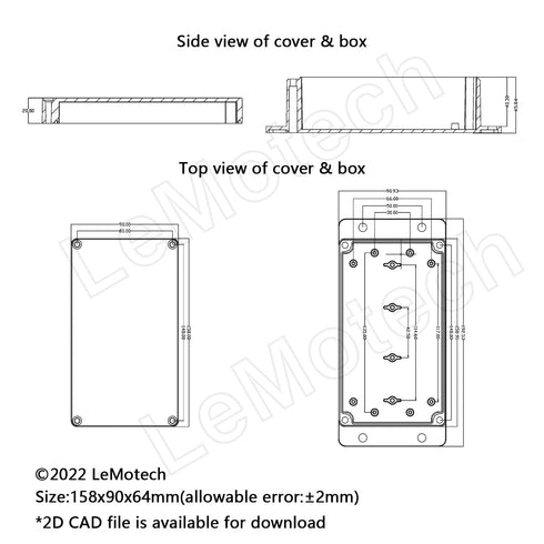 Junction Box IP65 Waterproof Dustproof ABS Plastic Electric Project Enclosure with Fixed Ear, Black, 6.2x3.5x2.5 inch