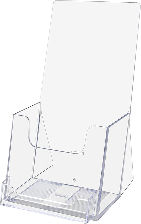 YOUNI (2 Pack) 4" Wide Tri-Fold Brochure with Business Card Holder - Clear Acrylic Counter-top Organizer