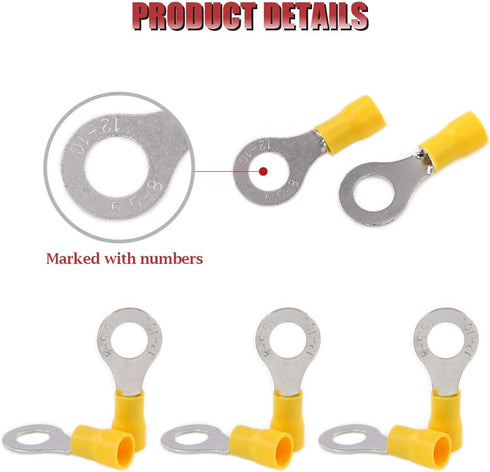 Hilitchi 100Pcs Insulated Ring Electrical Wire Crimp Connectors, 12-10AWG, Yellow - M8