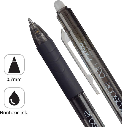 ParKoo 6-Pack Retractable Erasable Gel Pens, Fine Point Black Ink for Note Taking & Crossword Puzzles
