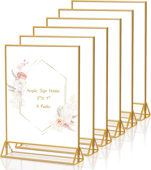 KILY-WILY Clear Acrylic Sign Holder 5X7 Gold Picture Frames, Double Sided Menu Display