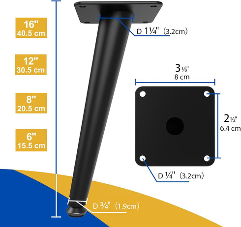 6 Inch Set 4, Furniture Legs Heavy Duty, Replacement Cabinet Legs for Furniture of Mid Century Modern Metal Short