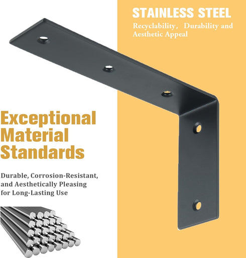 7x4 Inch,Pack 4 Alise Floating Shelf Brackets Heavy Duty L-Shaped Wall Brackets - Black Angle Corner Braces