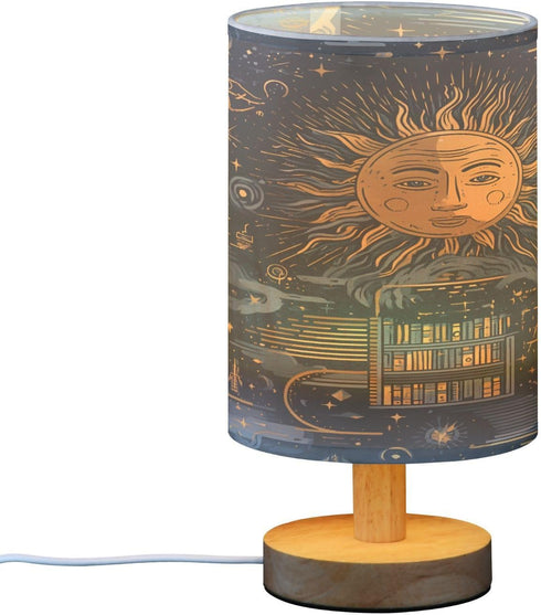 ALAZA Boho Bohemian Sun Cloud Bedside Table Lamp with USB Port for Bedroom Nightstand Lamps Night Light Linen Fabric