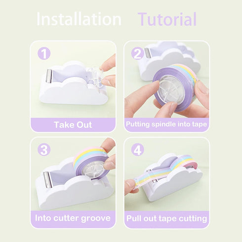 Cloud Tape Dispenser, Cute and Stylish Durable Desktop Office Supplies, Rainbow Funny Tape for Packaging Stationery