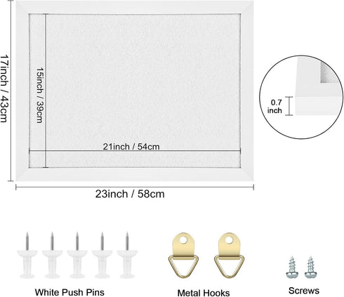 TORASO Cork Board Bulletin Board, 17“x23" White Pin Board for Office, School, Home with Pins and Screws