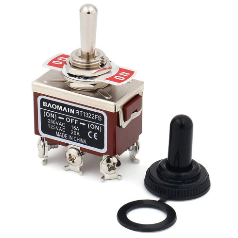 Baomain Momentary Toggle Switch DPDT (ON)-Off-(ON) 3 Position with Rainproof Cap, 1 PCS