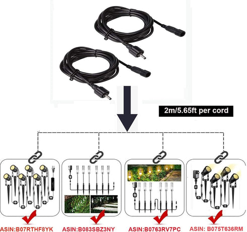 GreenClick 2 Pack 6.56ft/2m Extension Cord Waterproof Extension Cable Wiring for Landscape Lighting Garden Path Lights