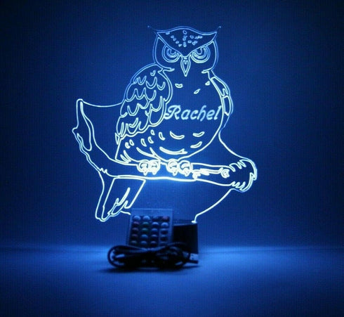 16 MIRROR MANIA Large Owl on Branch Light Up Night Owl Table Desk Lamp LED Personalized Free Engraved Custom Name