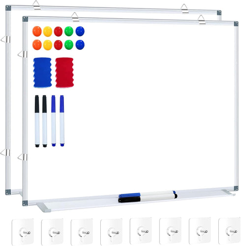 H-Qprobd White Board Dry Erase, 24x18 (2pcs), Magnetic Boards for Office, Classroom, Home, Includes Markers, Magnets