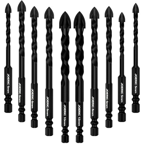 10 Pieces Masonry Drill Bit Set, Concrete, Ceramic, Carbide for Tile, Plastic, Wall, Brick, Cement, Wood