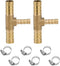 Closmos 2pcs Brass Hose Barb Reducer Tee, 5/8" x 3/8" x 5/8" Barbed 3 Ways Connector with Hose Clamps