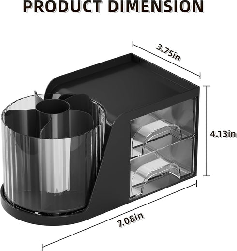 Marbrasse Desk Organizer with 2 Drawers, 360° Rotating Pen Holder, 6 Slots Pencil Organizer, Art Supply Storage (Black)