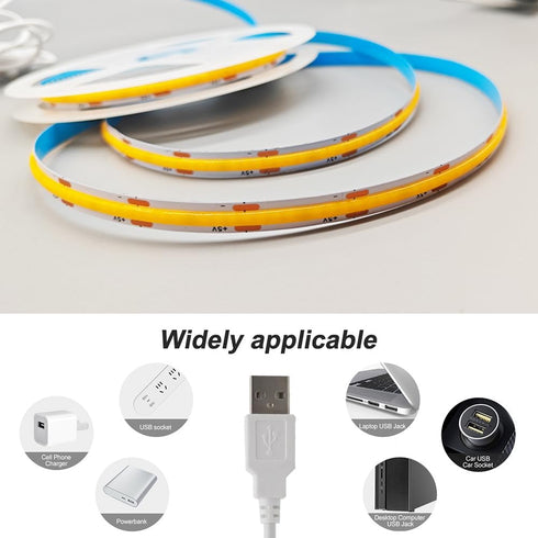 2 Pack 5V (3.28FTx2) ZSLAIFU White USB Light Strip COB Flexible Strip Light LED Backlight for Bedroom Cabinet Vanity