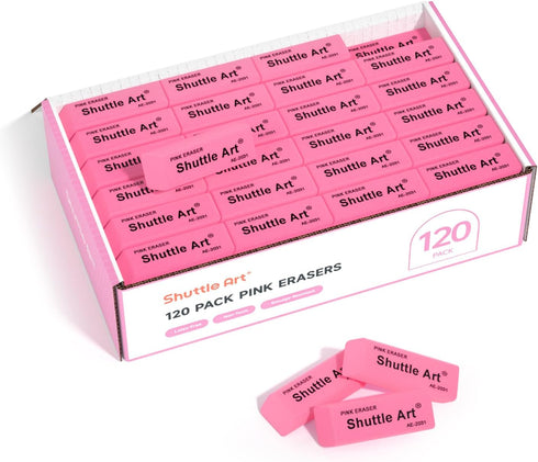 Shuttle Art 120 Pack Pink Erasers, Bulk Latex-Free Soft Erasers for School, Office, Kids, and Teachers Supplies