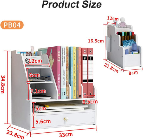 Desk Organizer with Pen Holder, DIY White Stationery Desktop Storage Sorter with Drawer for Home, Office, School