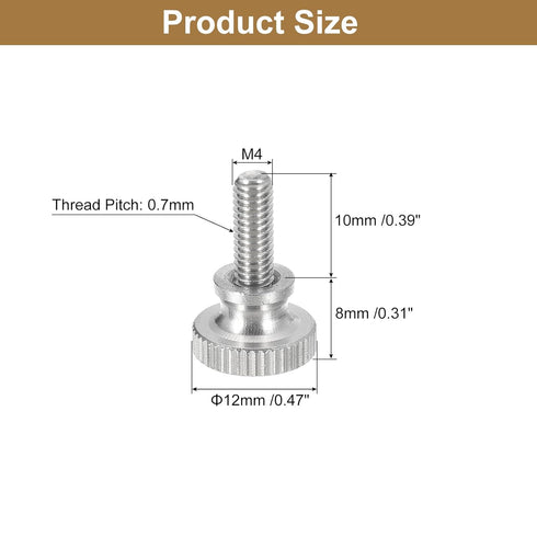 uxcell M4x10mm Knurled Thumb Screws, 5pcs 304 Stainless Steel Flat Knurled Head Thumb Screws Bolts with Shoulder Grip Knobs Fasteners