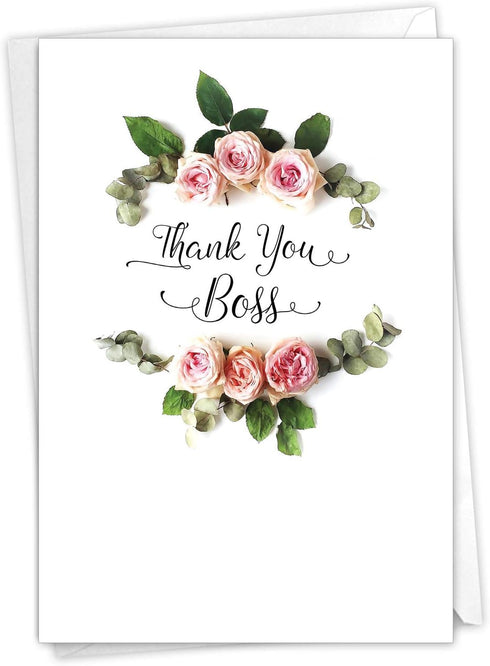 The Best Card Company Boss Thank You Greeting Card with 5 x 7 Inch Envelope (1 Card), Elegant Flowers C4175ABYG