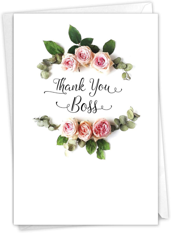 The Best Card Company Boss Thank You Greeting Card with 5 x 7 Inch Envelope (1 Card), Elegant Flowers C4175ABYG