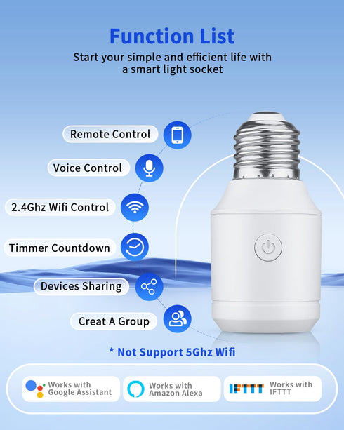 Wifi(2.4G RF433 E26 E27 Bulb Remote Control Light Socket with Only), Smart WiFi & Bluetooth & Light Adapter & Wireless