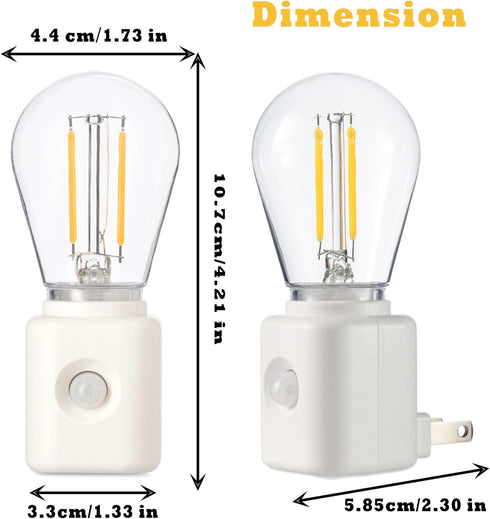 Bulb 1W 2700K, 10-100LM Dimmable, 1 Pack Led Night Light Plug in, Vintage Nightlight, Dusk to Dawn and Motion Sensor