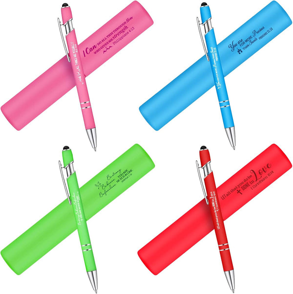 Eersida 4 Pieces Inspirational Bible Pens with Matching Gift Case, Refillable Purple Writing for Women and Men