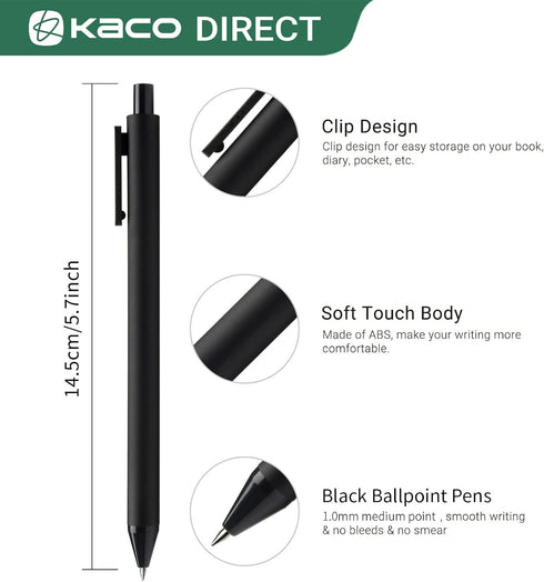 Kaco 20 Pieces Ballpoint Pens, 1.0mm Medium Point, Black Ink, 20-Count Pack for Journaling, Note Taking