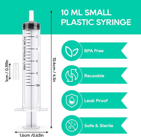JOLLY PARTY 10ml Syringes 100 Pack Plastic Small Syringe with Tip Cap, Measuring Syringe, Oral Syringe for Scientific Labs, Feeding Pets, Measurement,Refilling, No Needle
