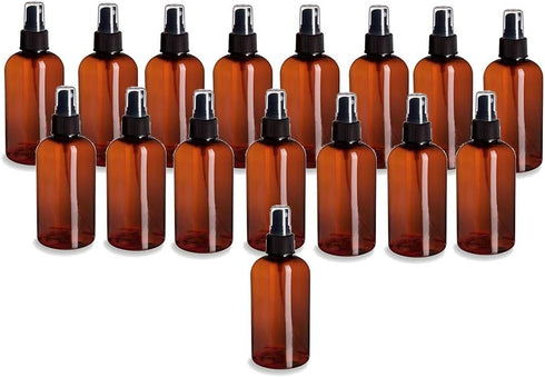 Natural Farms 16 Pack 8 oz - Plastic Amber Boston Plastic Spray Bottles -