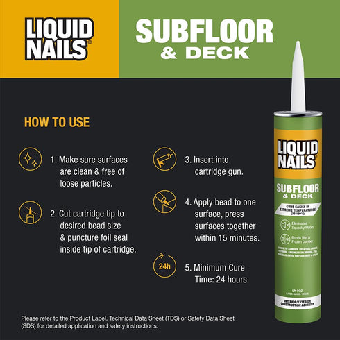 Liquid Nails Subfloor & Deck Construction Adhesive, Low VOC, 28 oz, Model LNP902
